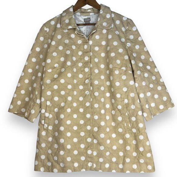Chico's Jackets & Blazers - Chico's Beige White Polka Dot Button Up 3/4 Sleeve Jacket Coat Size 3 16 / 18 XL